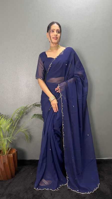 Faux Georgette Designer Saree in Black