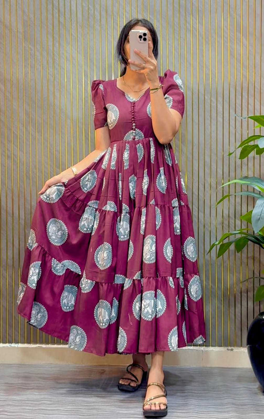 Cotton Midi Dress in Wine