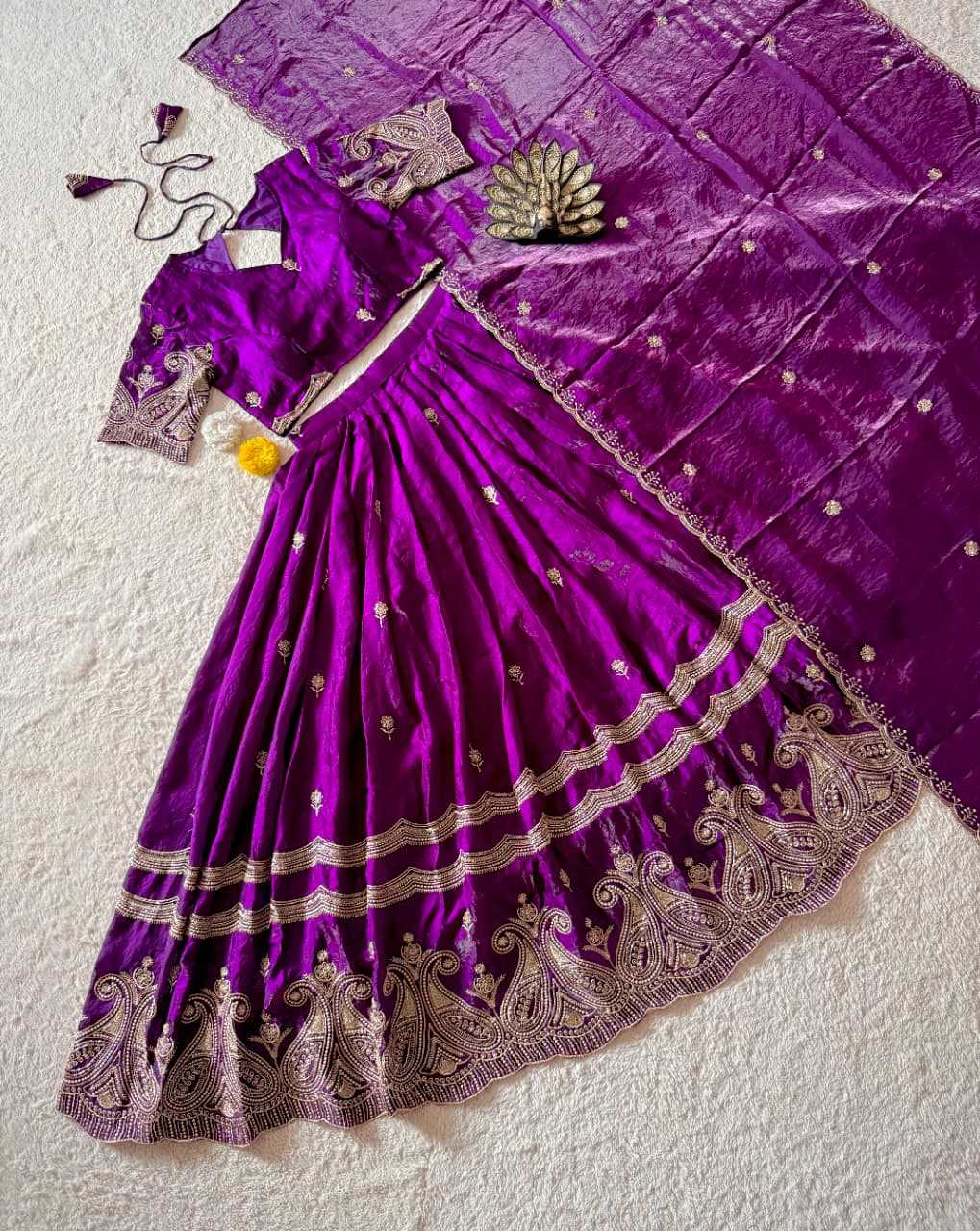 Space Silk Designer Lehenga in Purple
