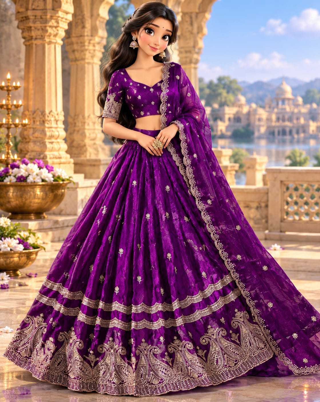 Space Silk Designer Lehenga in Purple