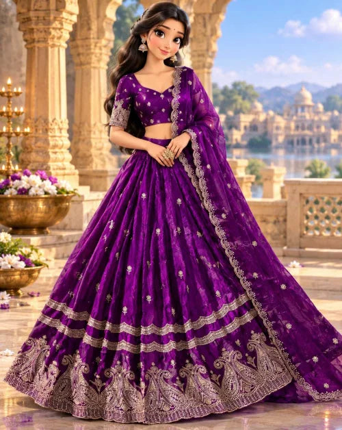 Space Silk Designer Lehenga in Purple