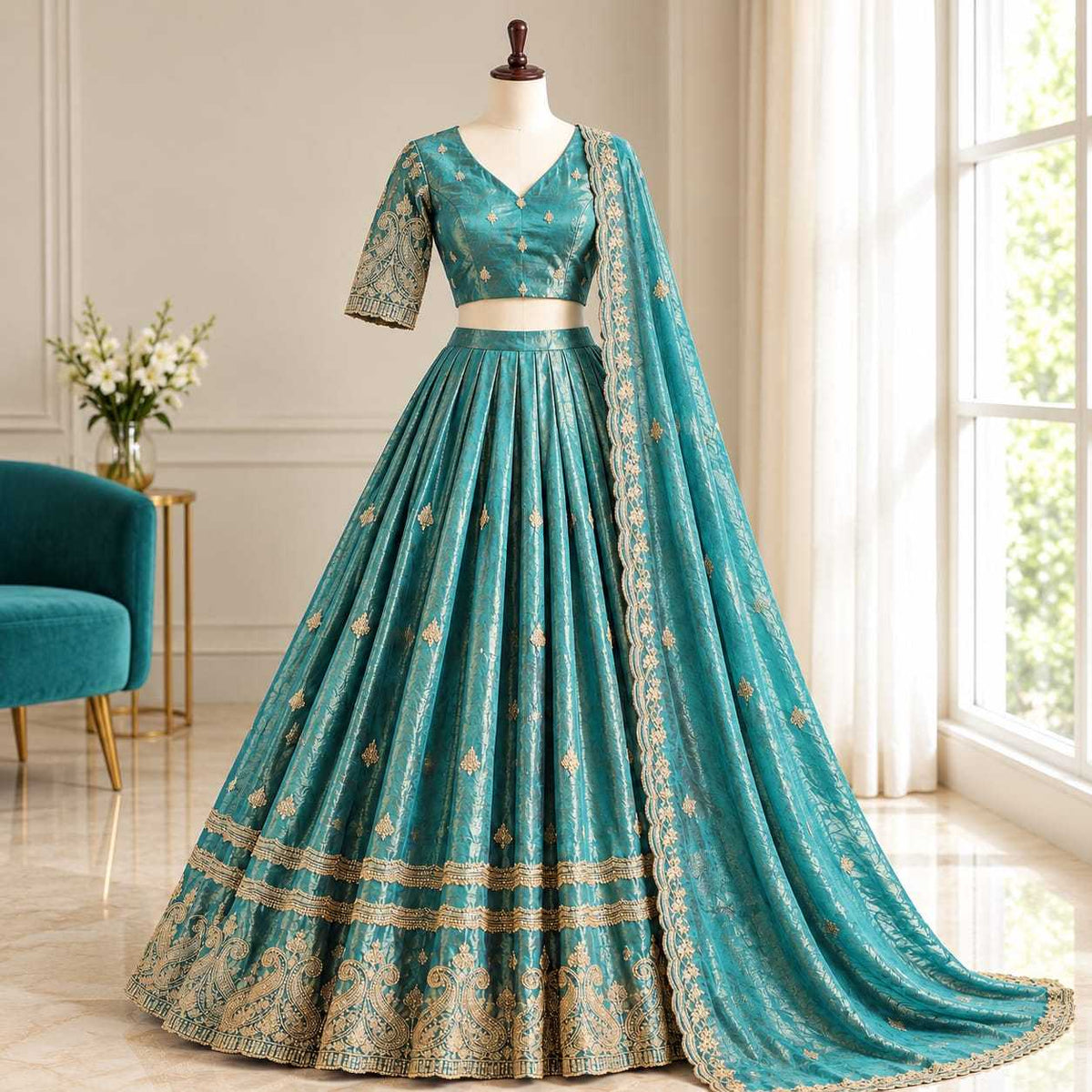 Space Silk Designer Lehenga in Purple