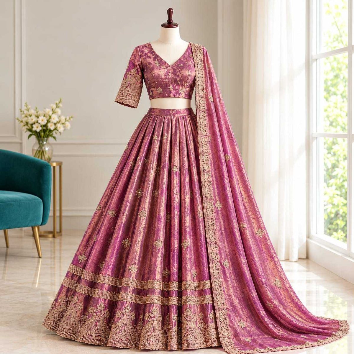 Space Silk Designer Lehenga in Purple