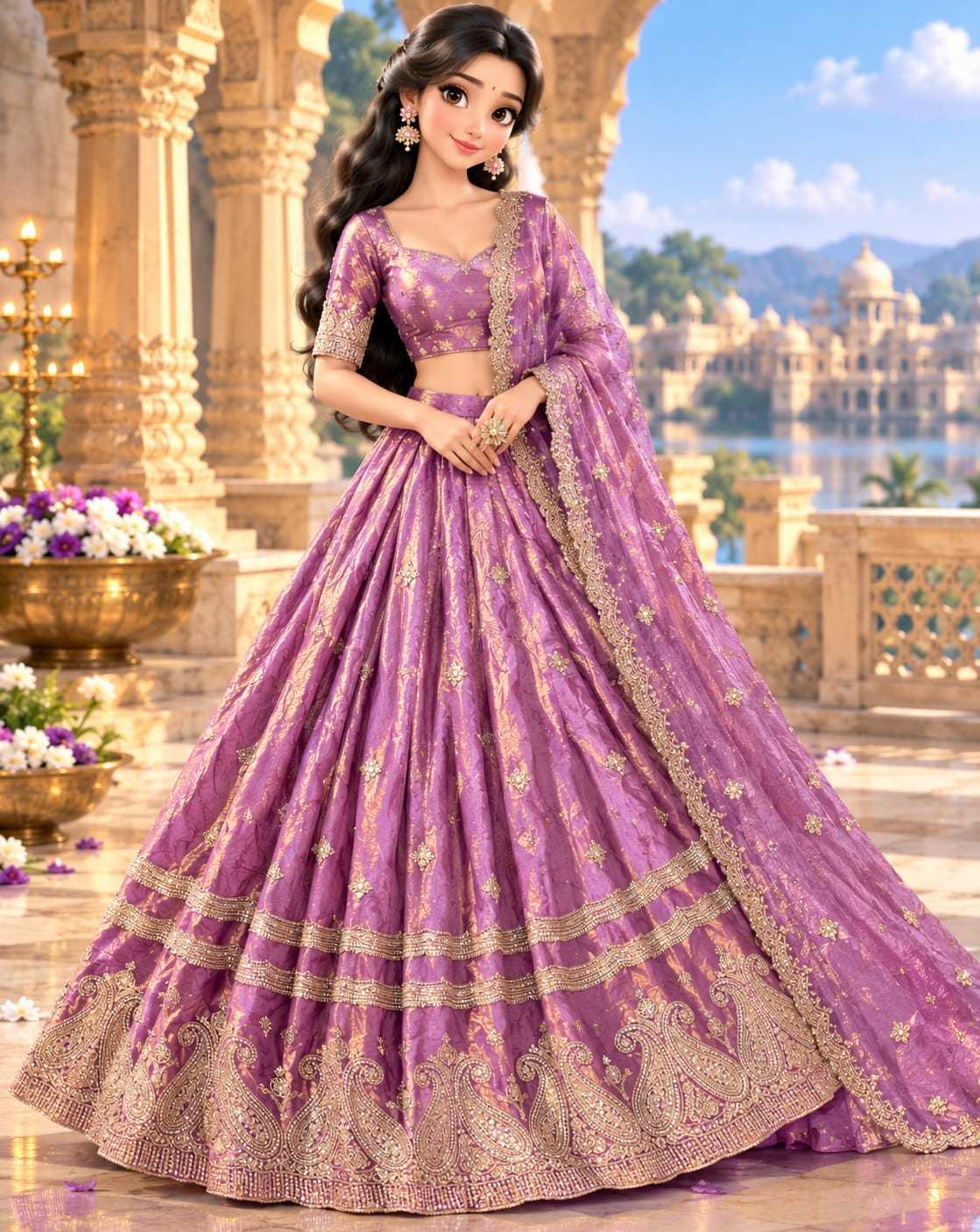Space Silk Designer Lehenga in Purple