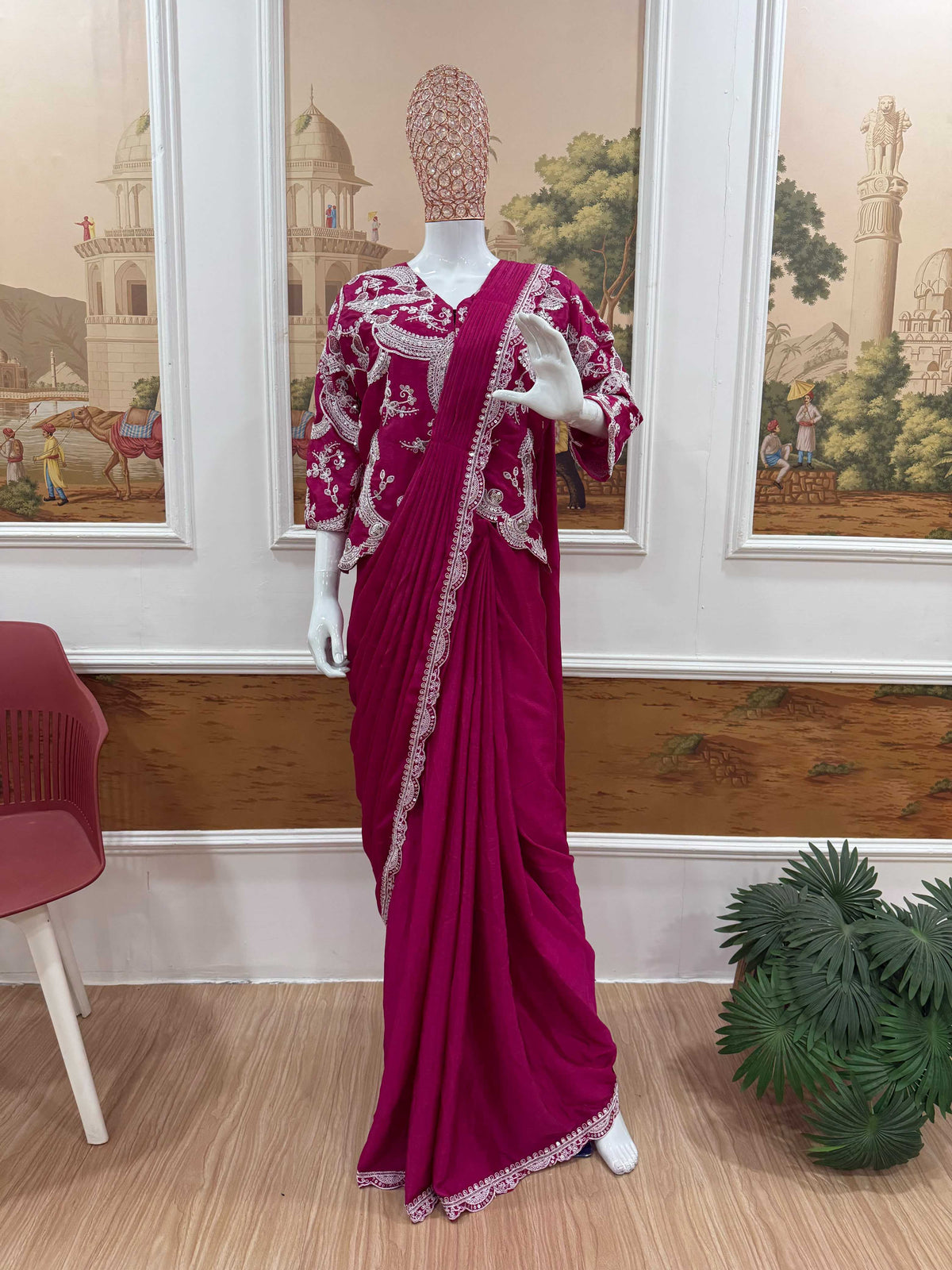 Chinon Designer Saree in Mehndi