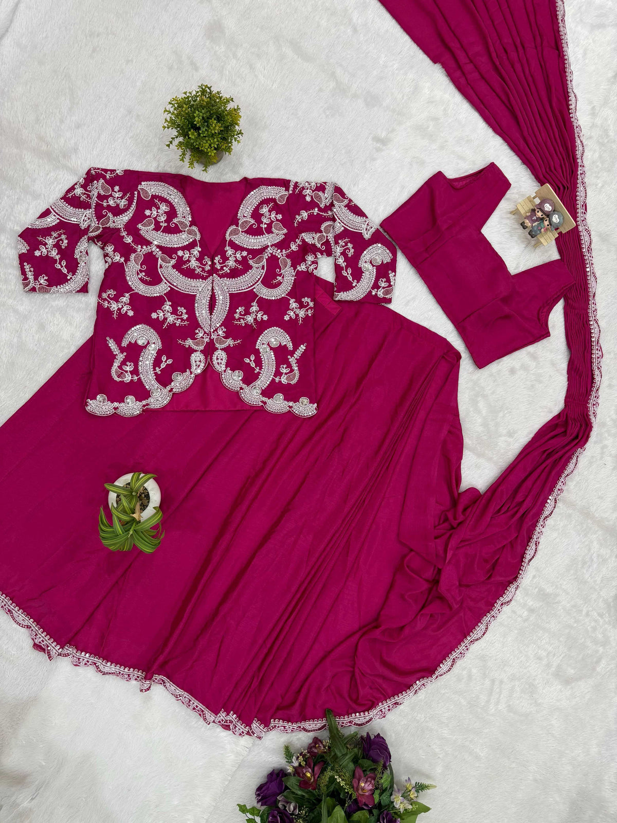 Chinon Designer Saree in Mehndi