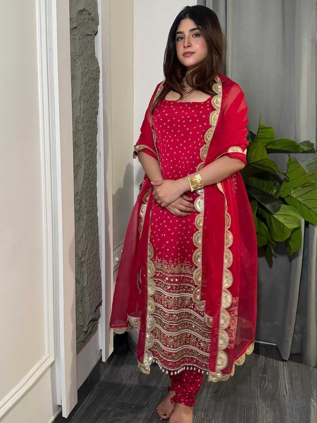 Faux Georgette Designer Kurti in Red