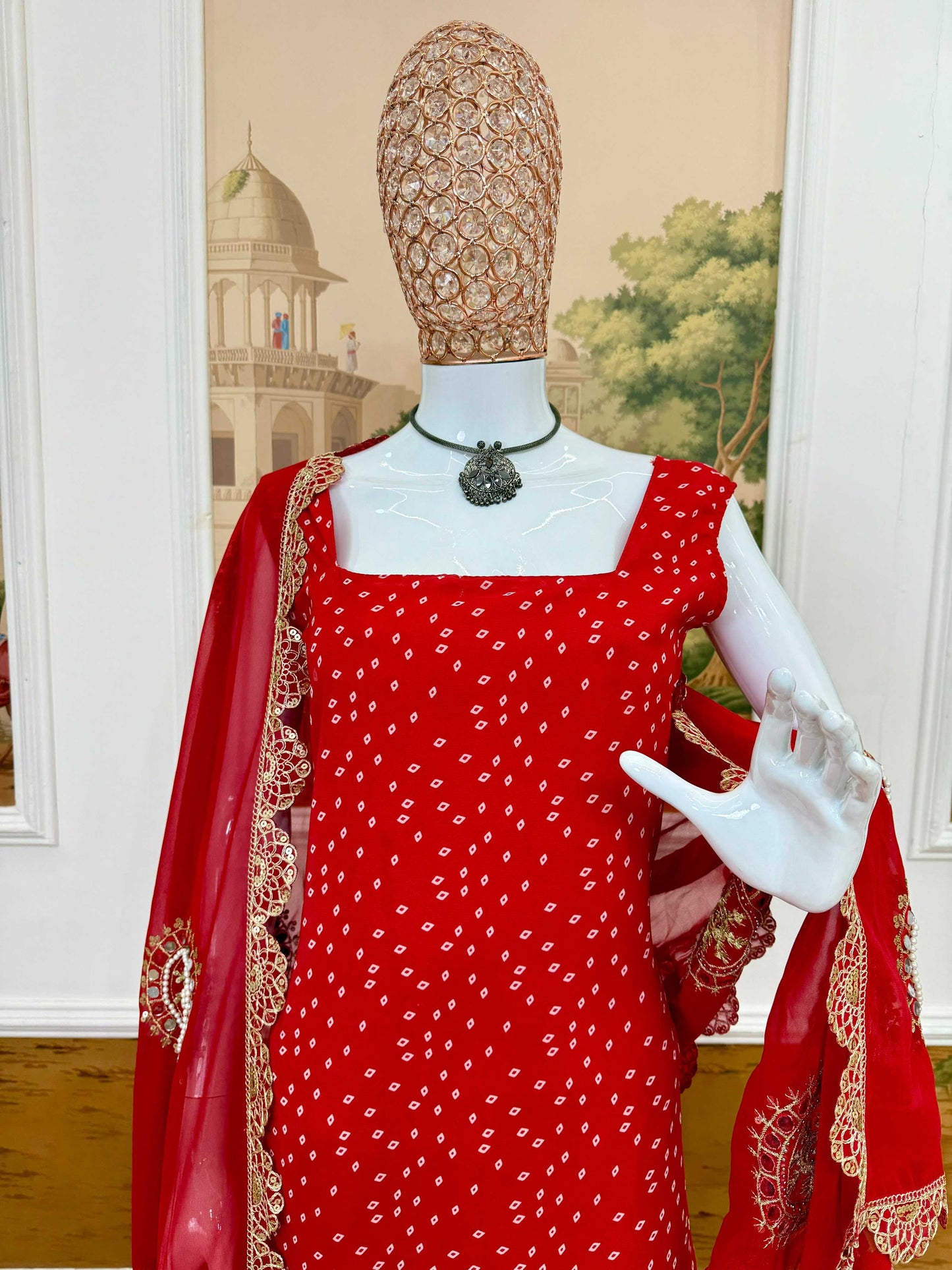 Faux Georgette Mirror Work Kurti