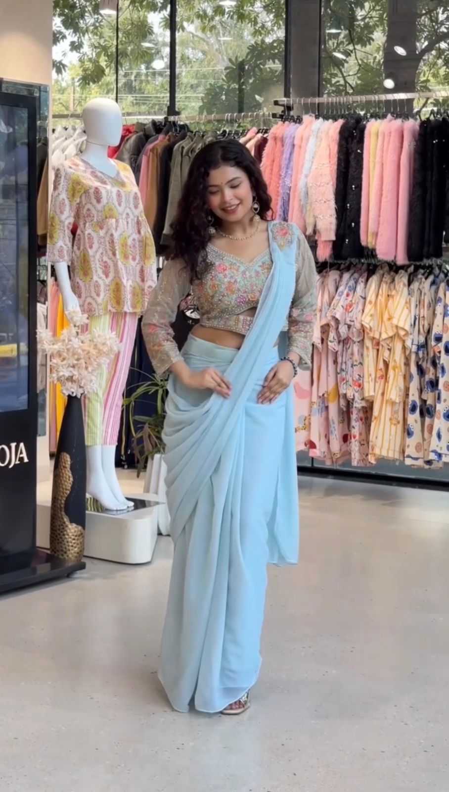 Faux Georgette Designer Saree in White