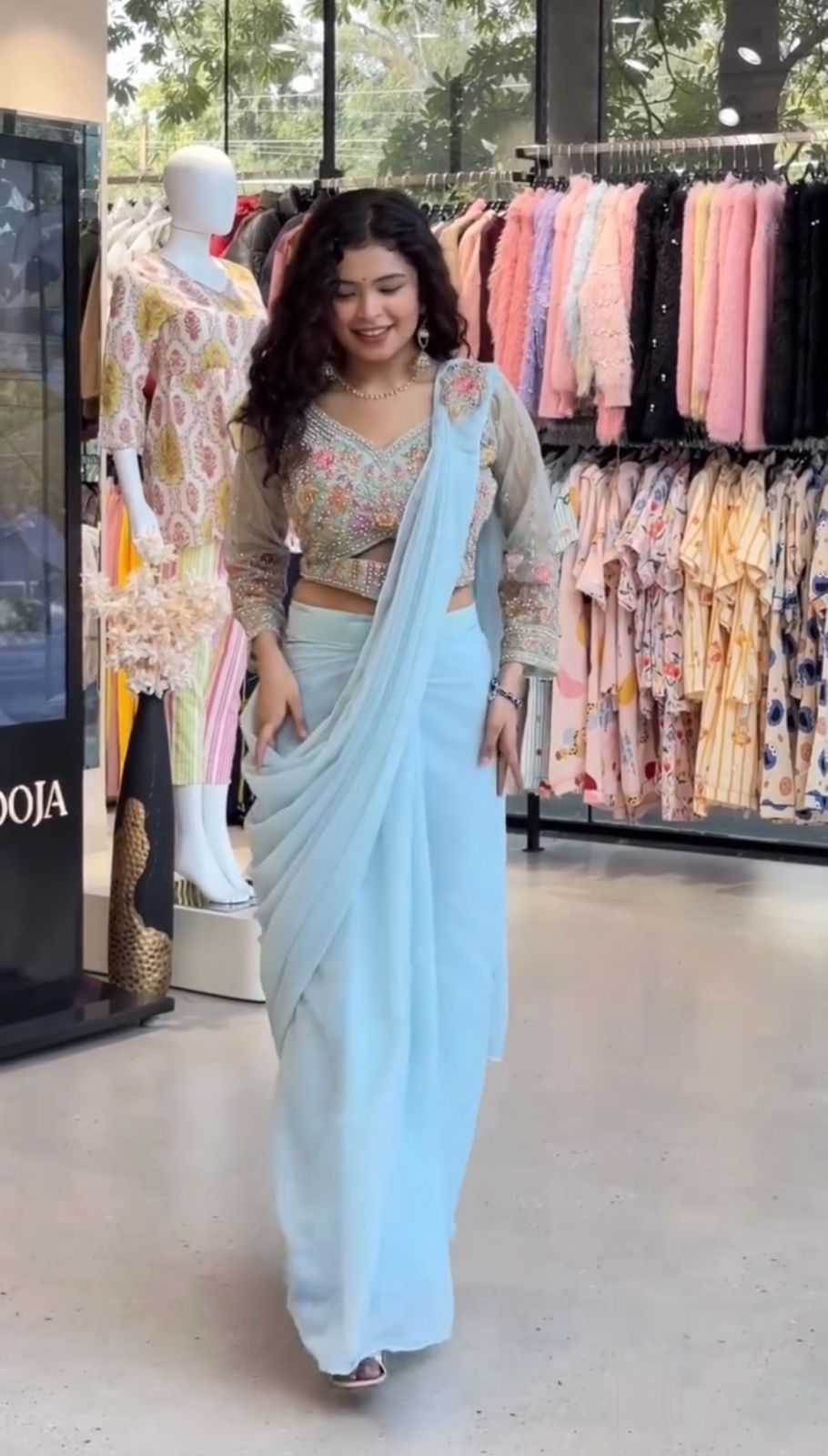 Faux Georgette Designer Saree in White