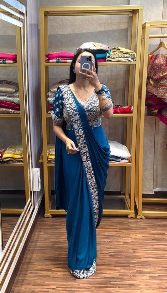 Chinon Designer Saree in Blue