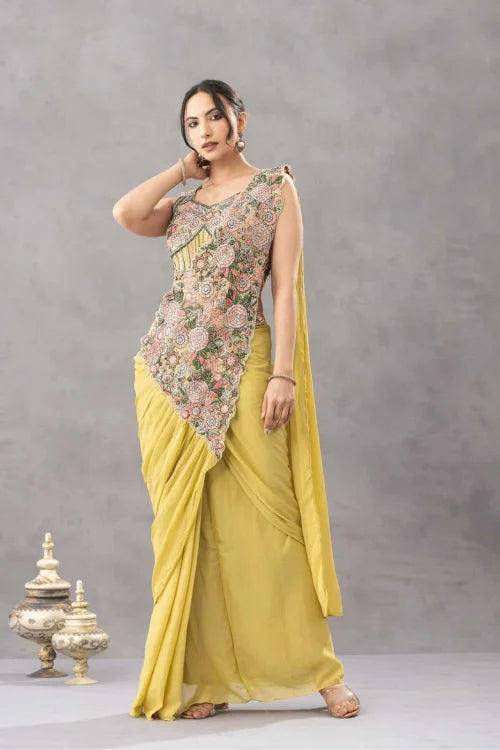 Chinon Designer Saree in Beige