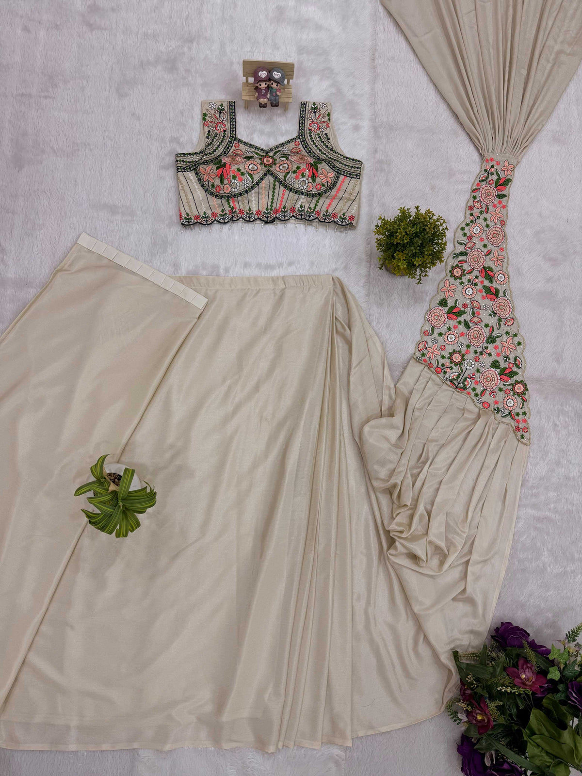 Chinon Designer Saree in Beige