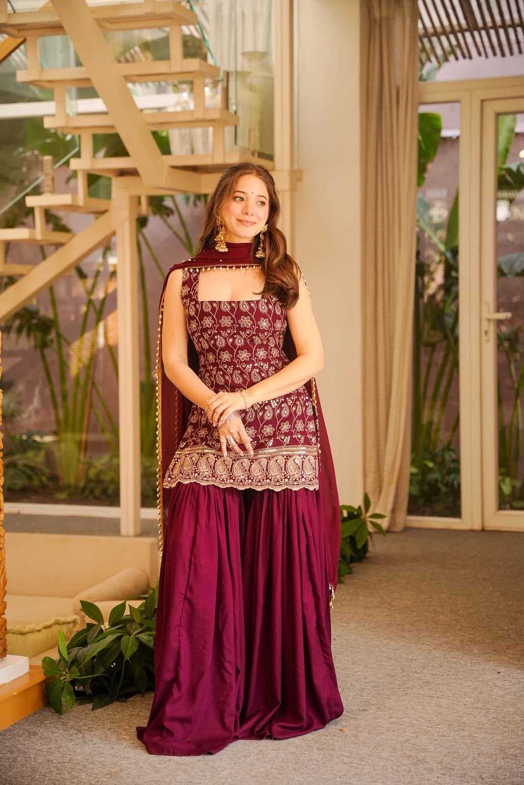 Faux Georgette Kurti in Maroon