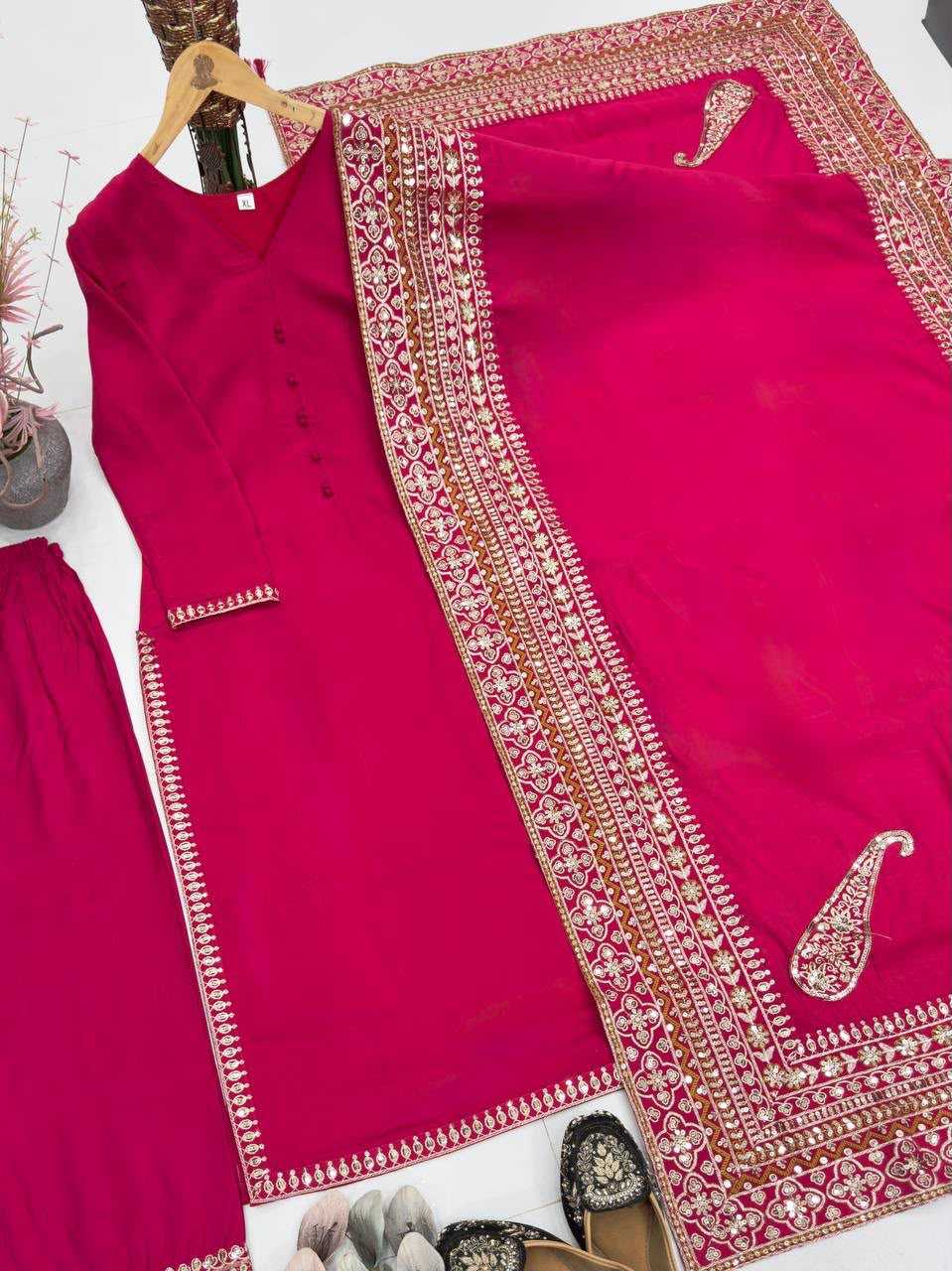Heavy Roman Silk Embroidery Suit in Wine