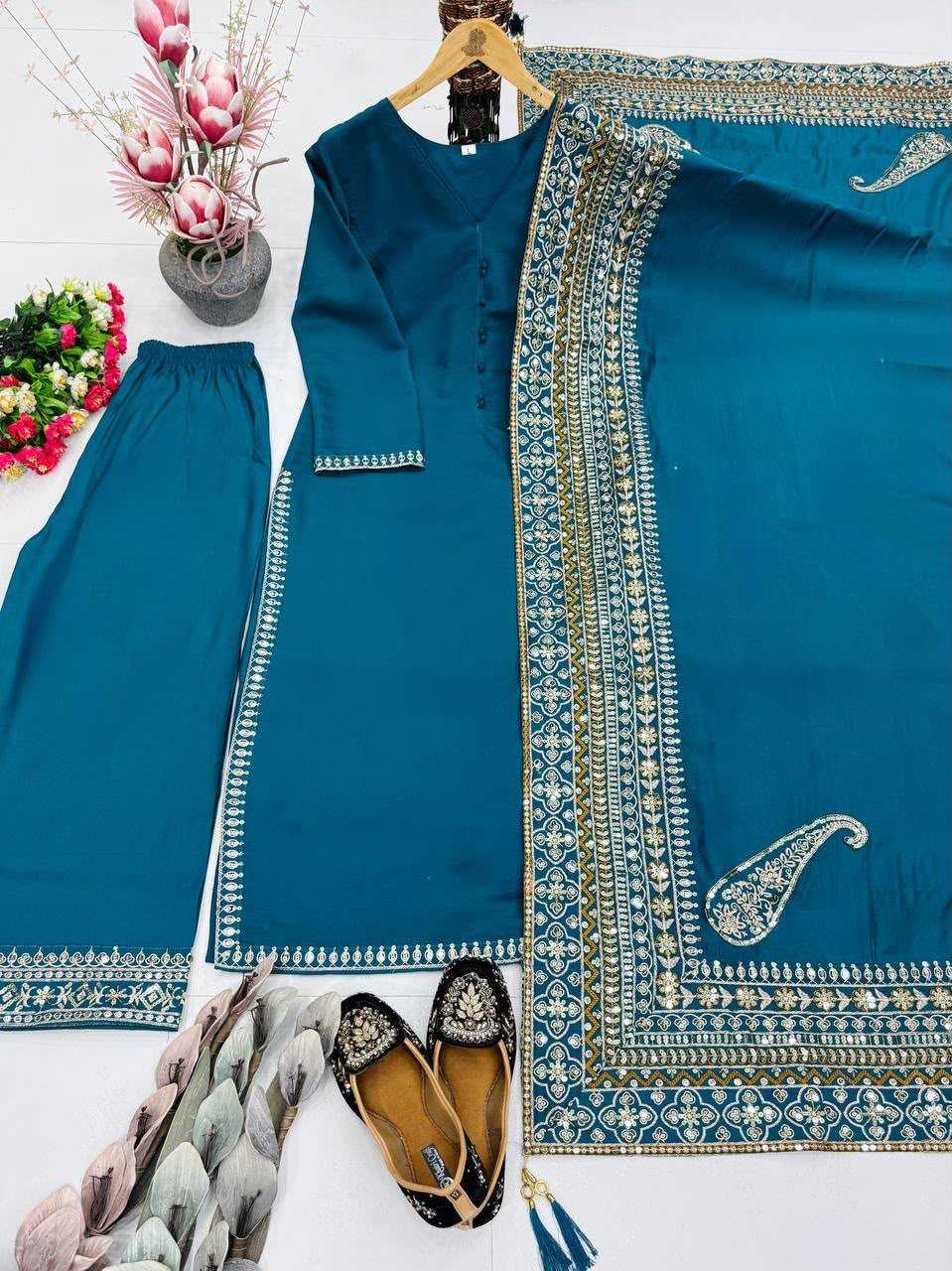 Heavy Roman Silk Embroidery Suit in Wine