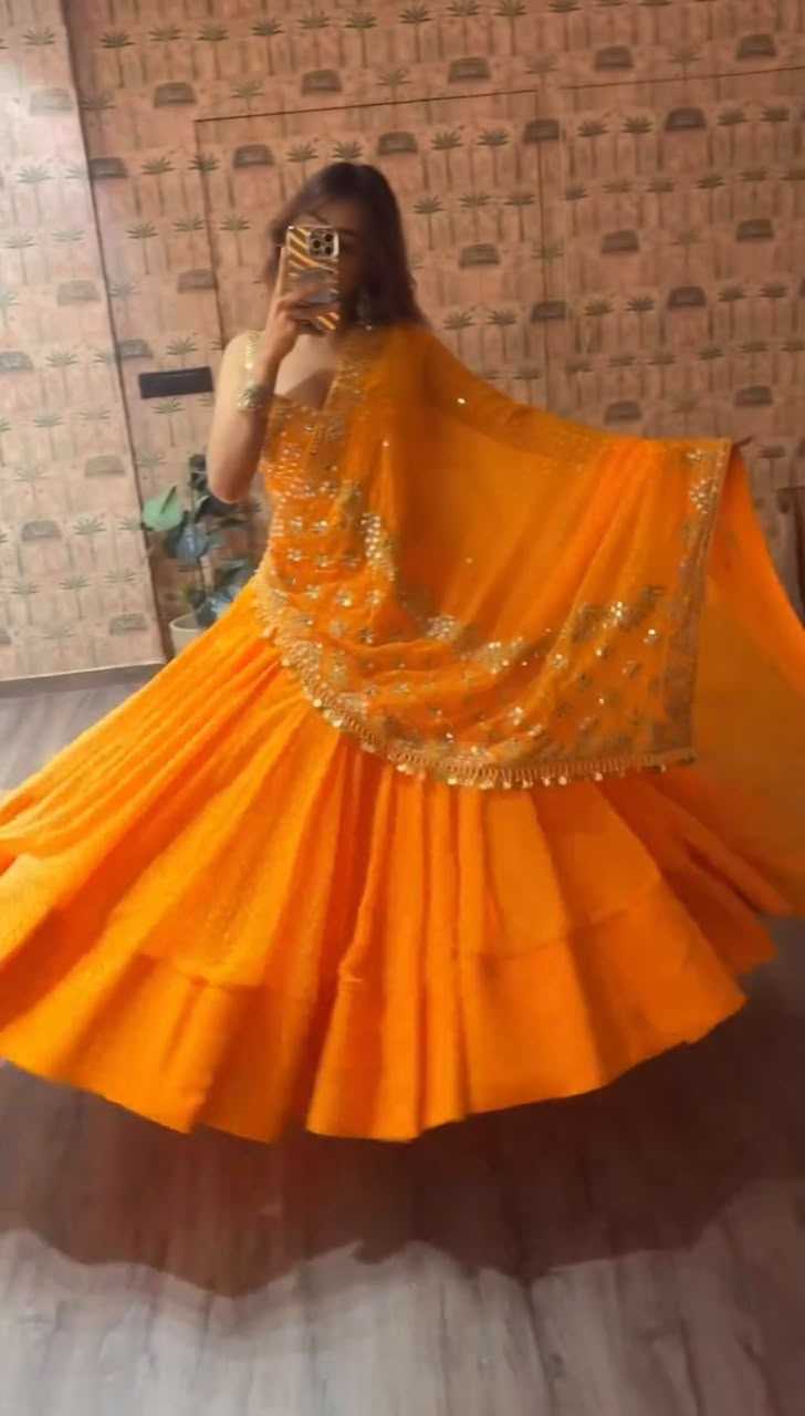 Faux Georgette Printed Lehenga in Sky Blue