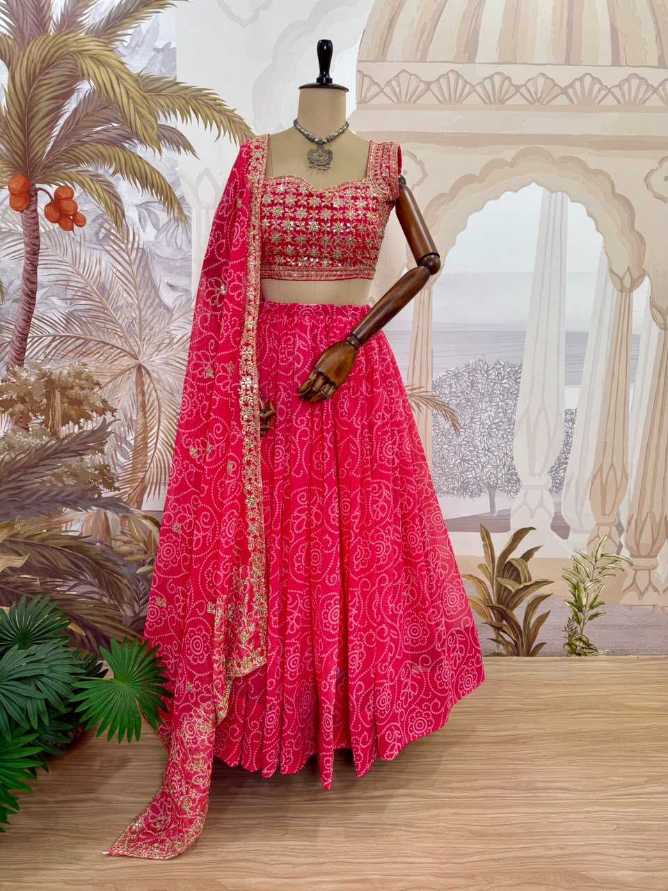 Faux Georgette Printed Lehenga in Sky Blue