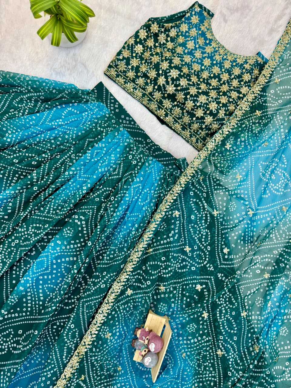 Faux Georgette Printed Lehenga in Sky Blue