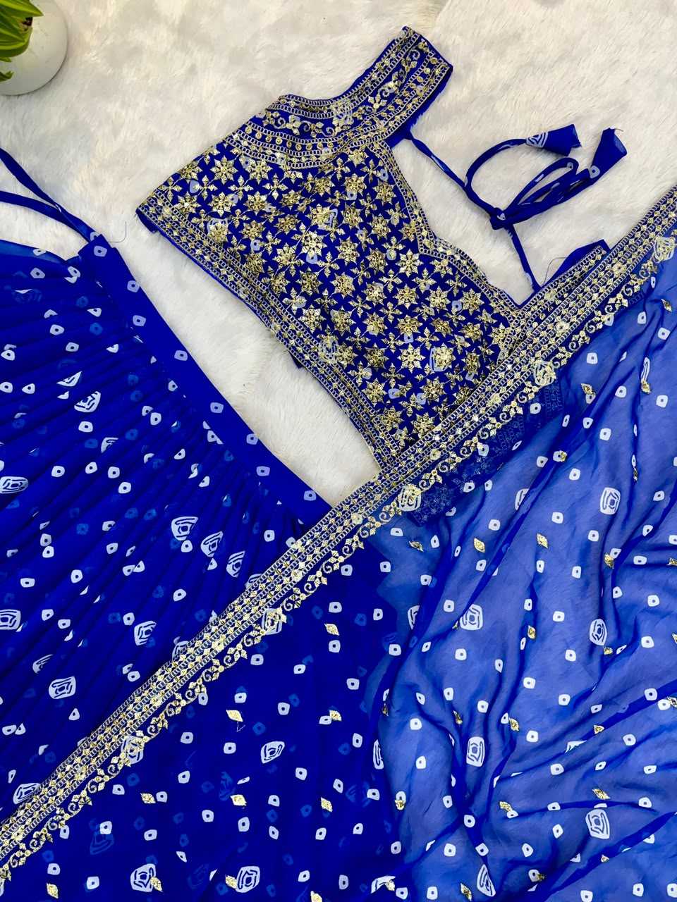 Faux Georgette Printed Lehenga in Sky Blue