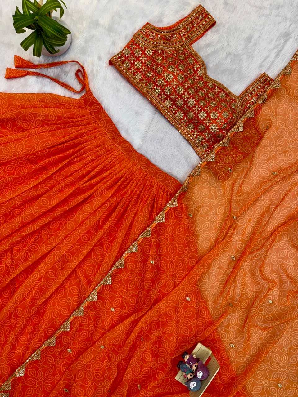 Faux Georgette Printed Lehenga in Sky Blue