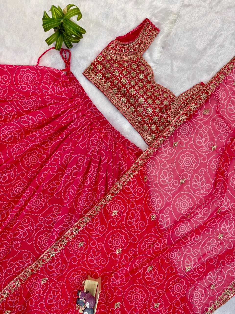 Faux Georgette Printed Lehenga in Sky Blue