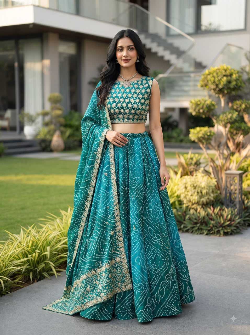 Faux Georgette Printed Lehenga in Sky Blue