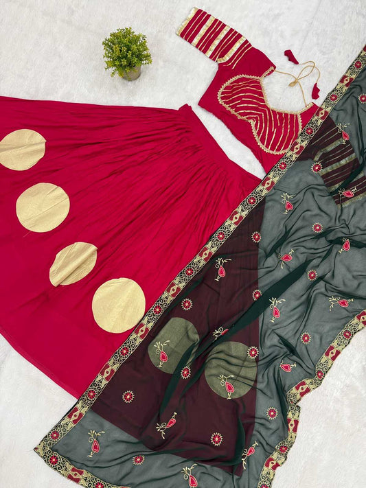Pure Rayon Designer Lehenga in Red