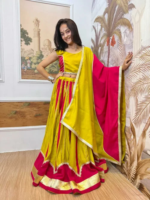 Heavy Roman Silk Designer Lehenga in Yellow