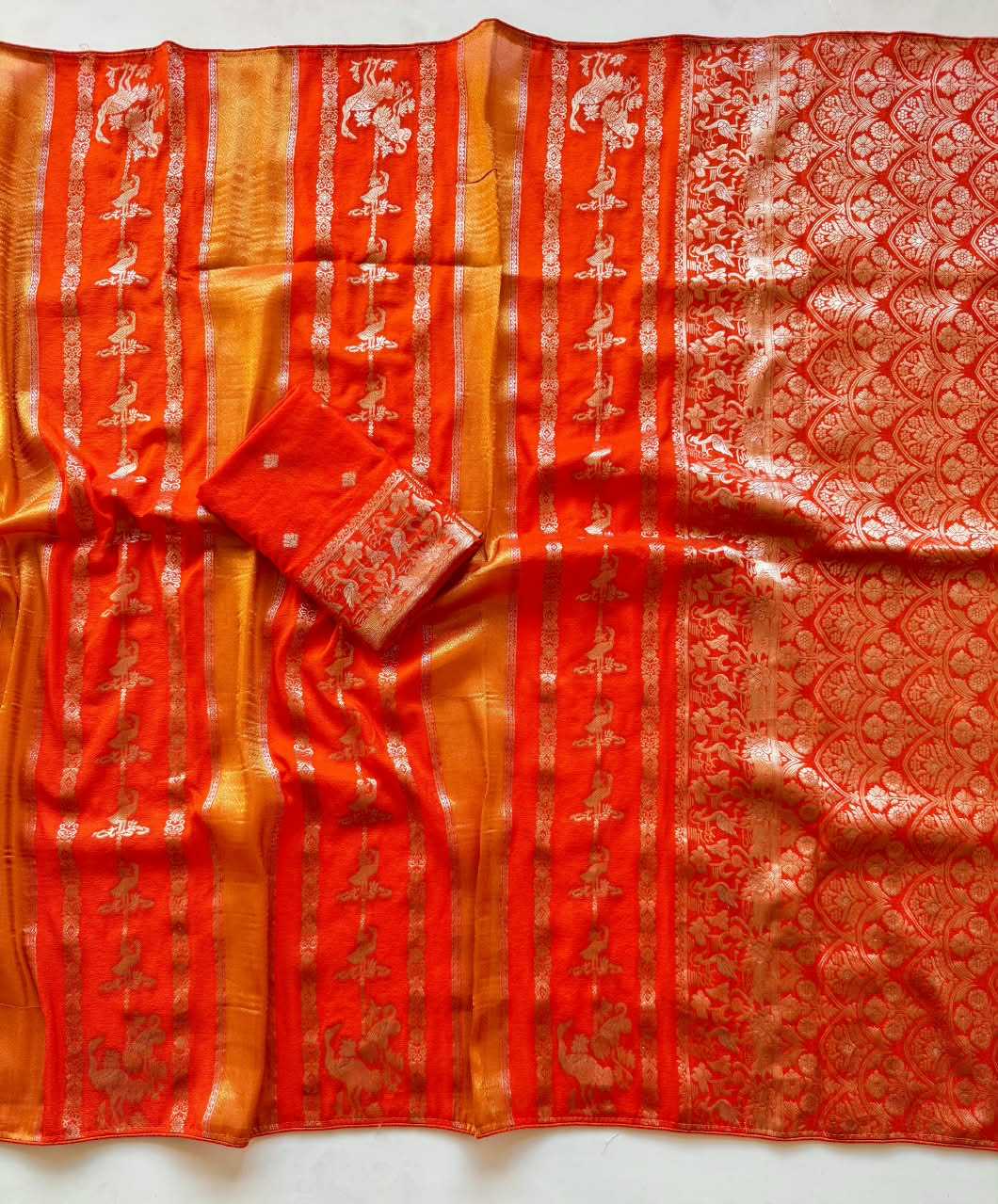 Nylon Designer Saree in Rani