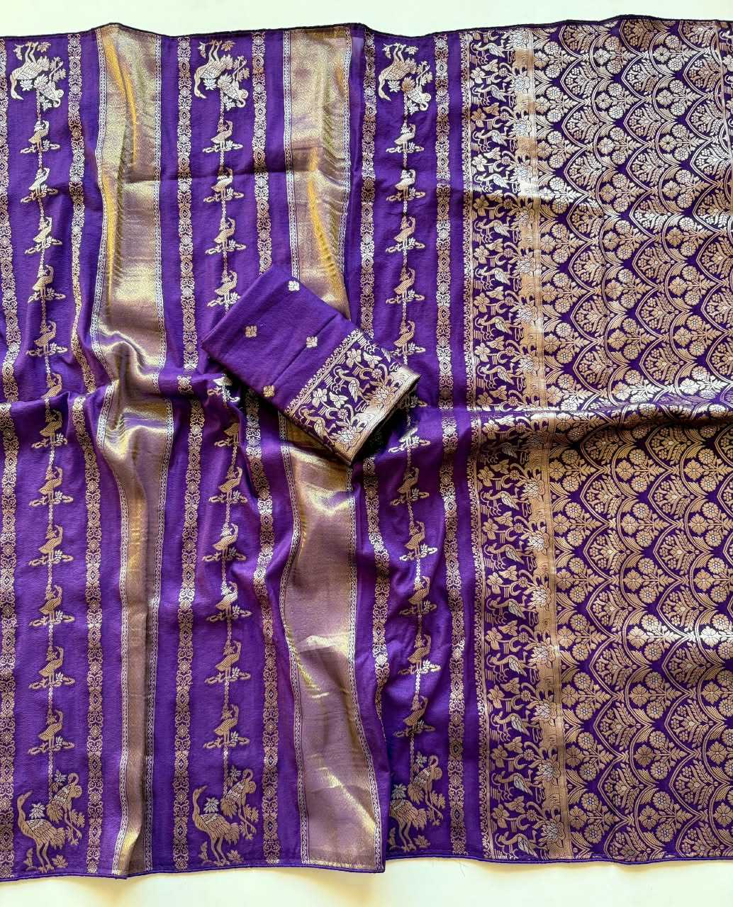 Nylon Designer Saree in Rani