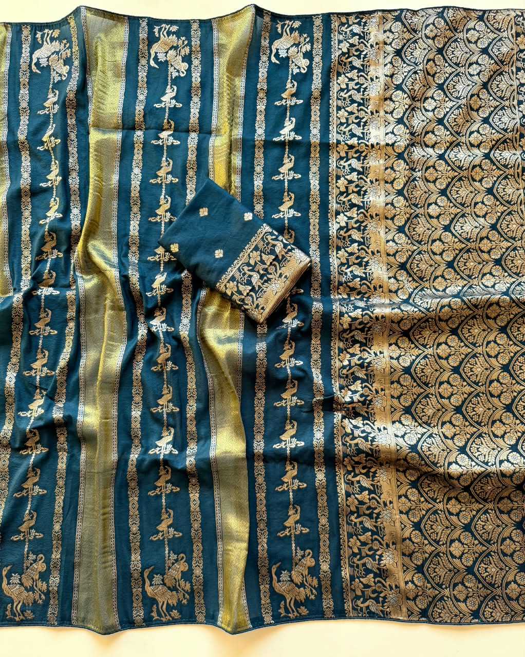 Nylon Designer Saree in Rani