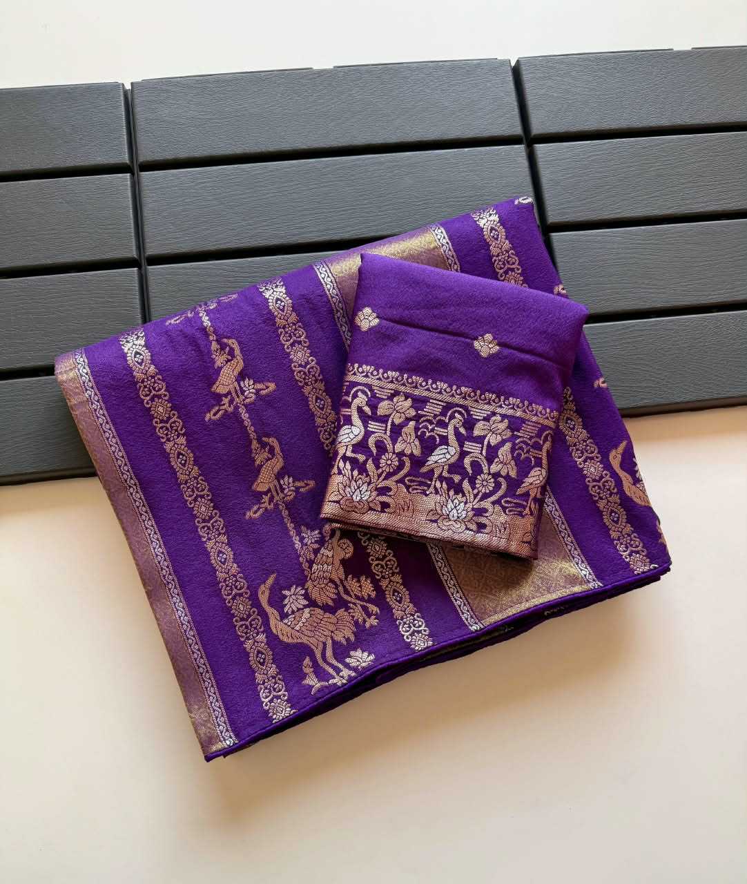 Nylon Designer Saree in Rani