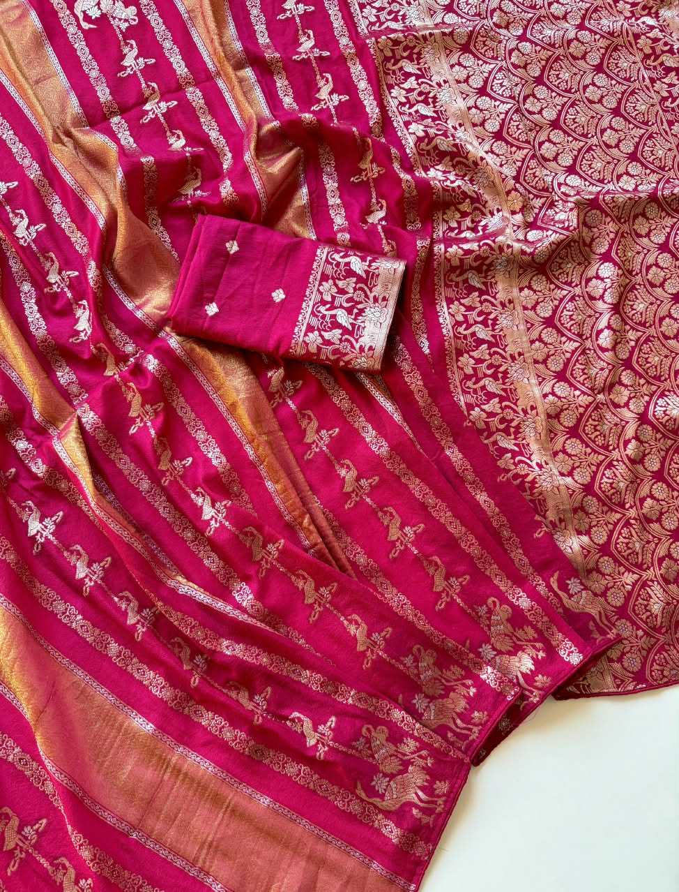 Nylon Designer Saree in Rani
