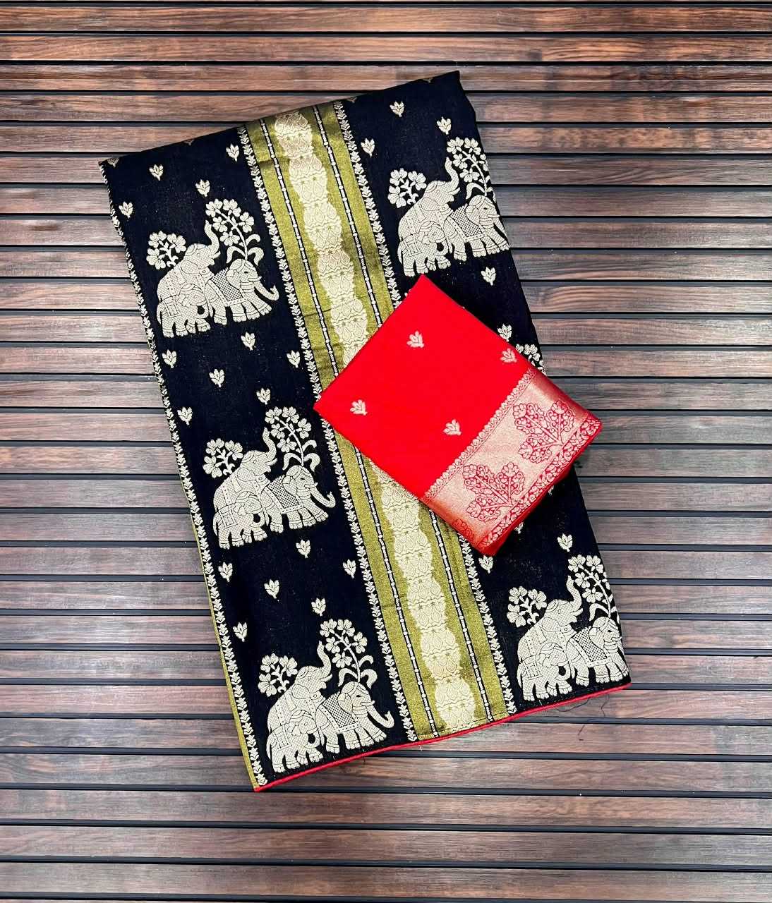 Crepe Silk Saree in Rani