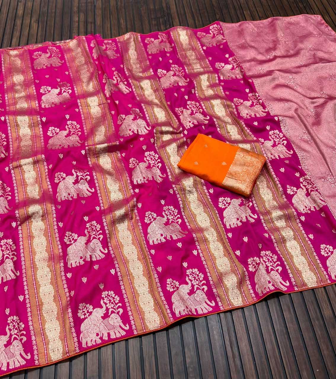 Crepe Silk Saree in Rani