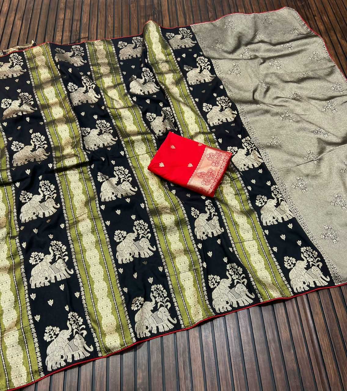 Crepe Silk Saree in Rani