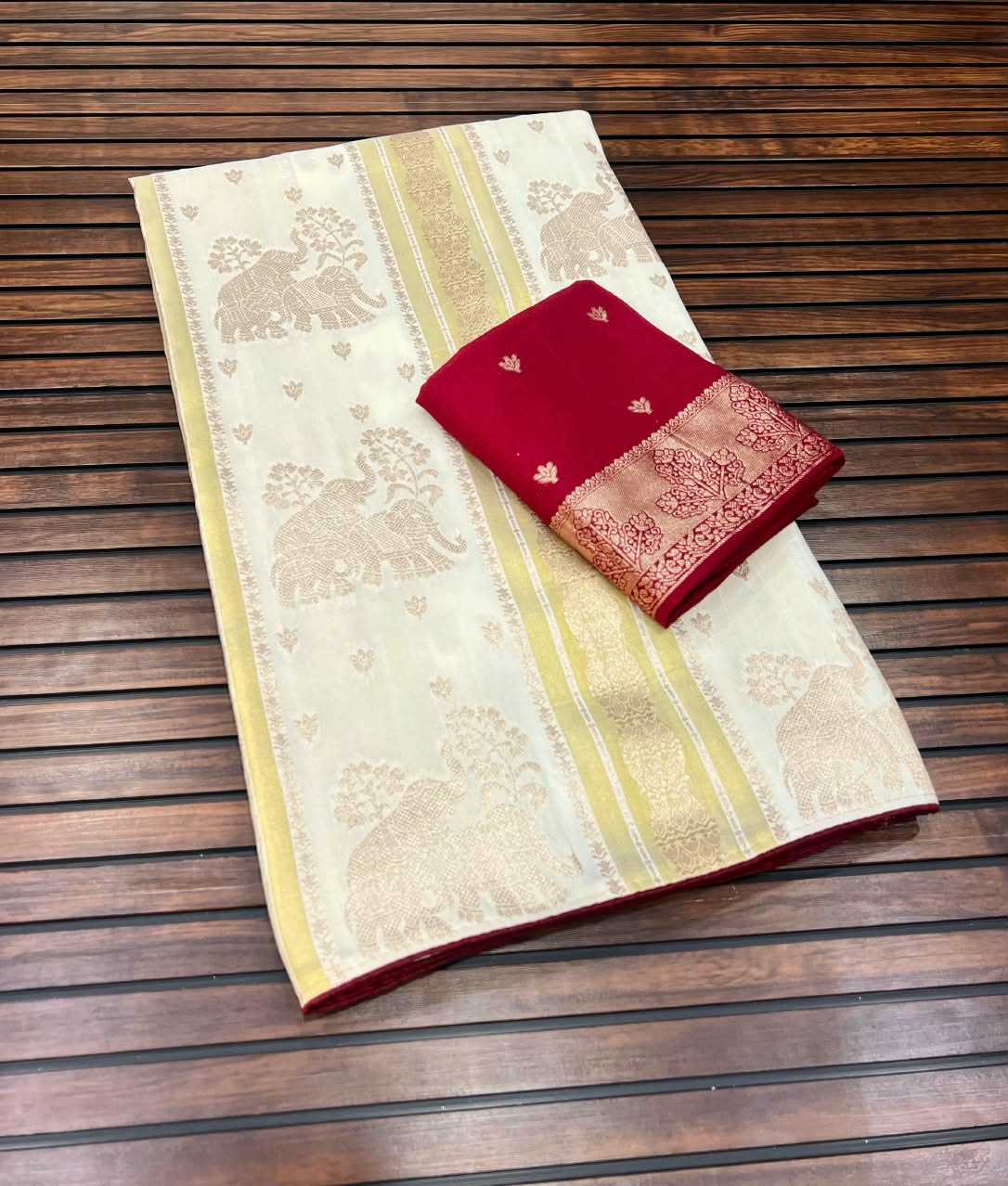 Crepe Silk Saree in Rani