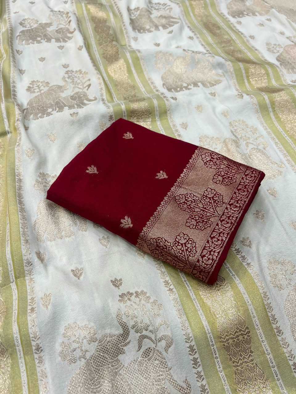 Crepe Silk Saree in Rani