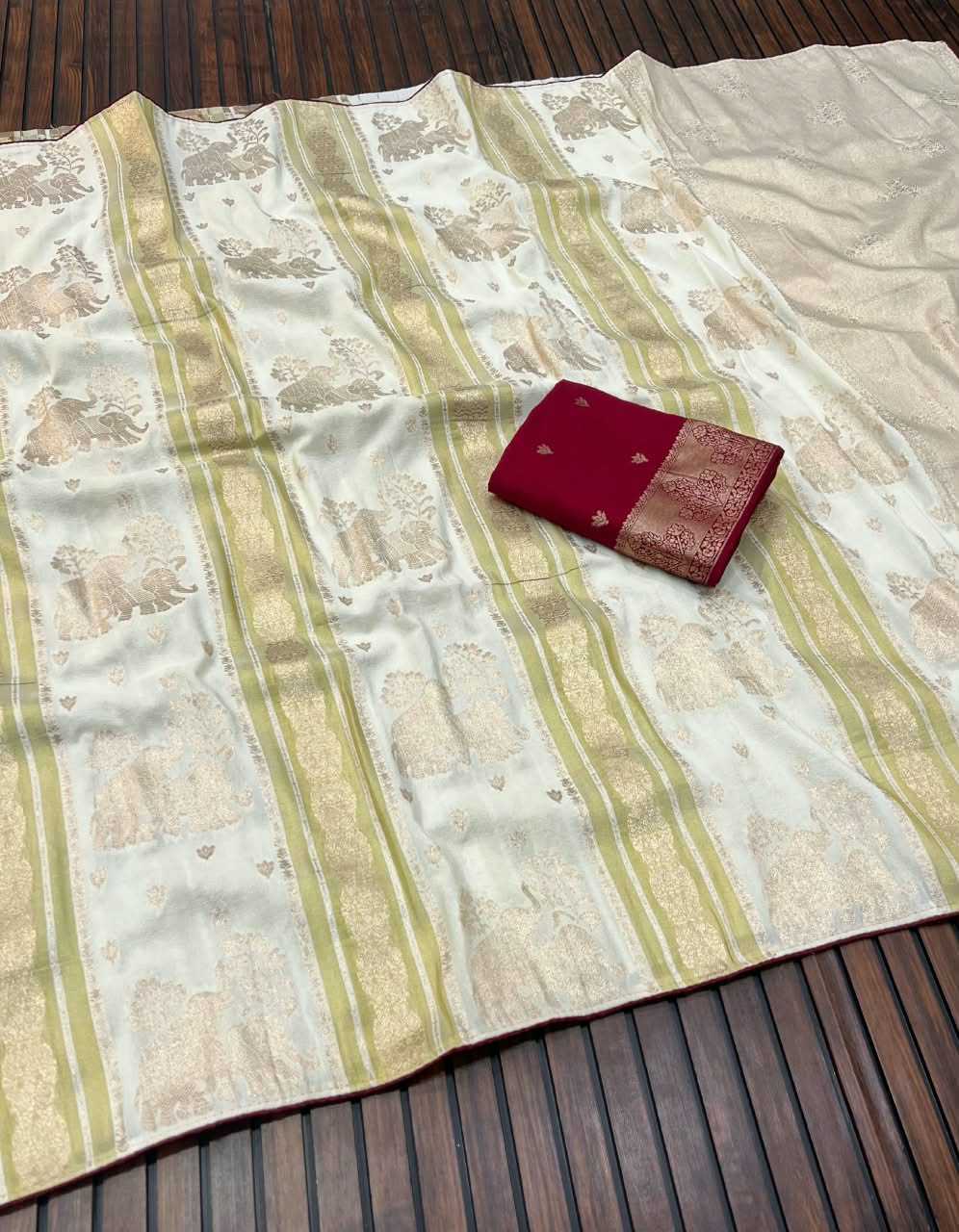 Crepe Silk Saree in Rani