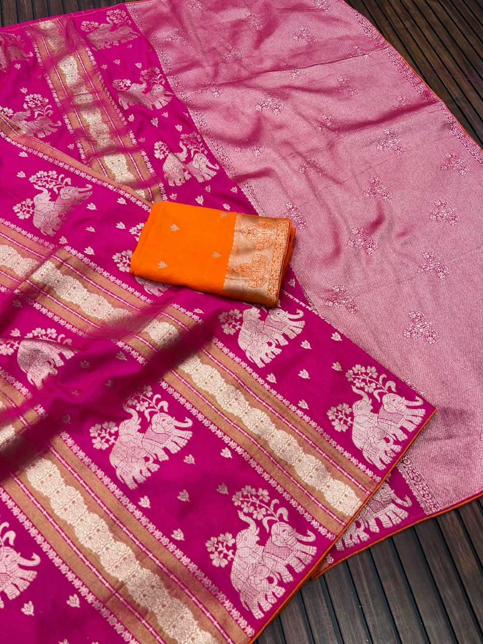 Crepe Silk Saree in Rani