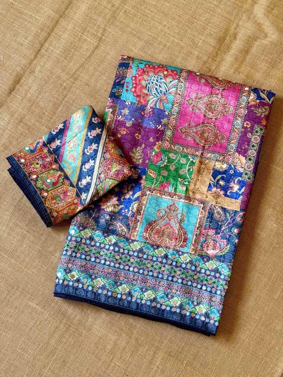 Dola Silk Printed Saree in Deep Blue