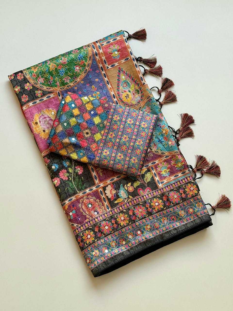 Dola Silk Printed Saree in Black