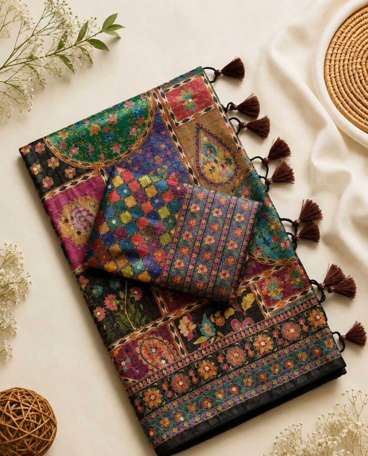 Dola Silk Printed Saree in Black
