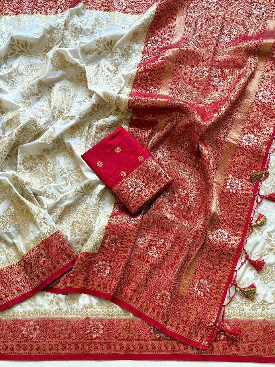 Nylon Designer Saree in Rani