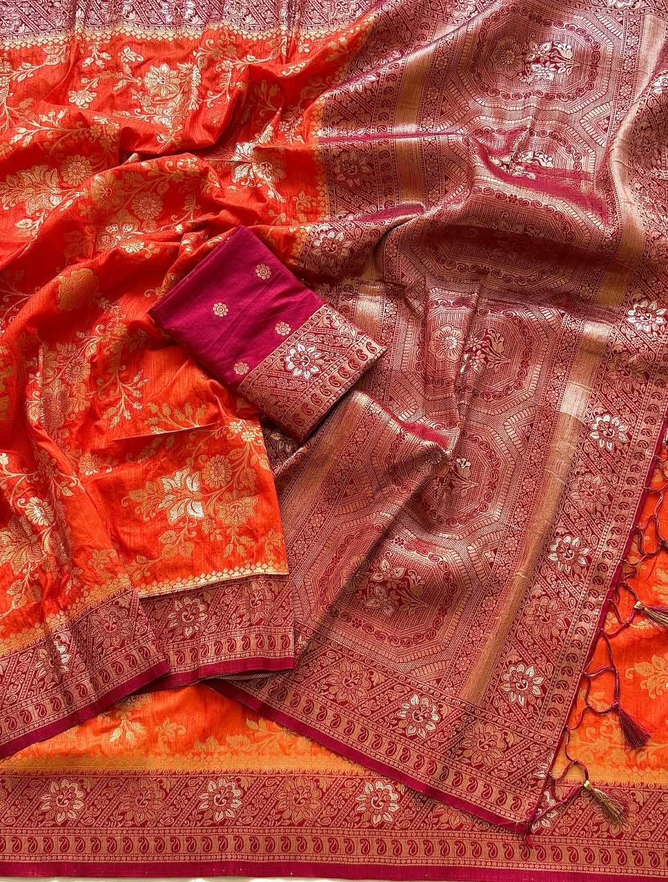 Nylon Designer Saree in Rani