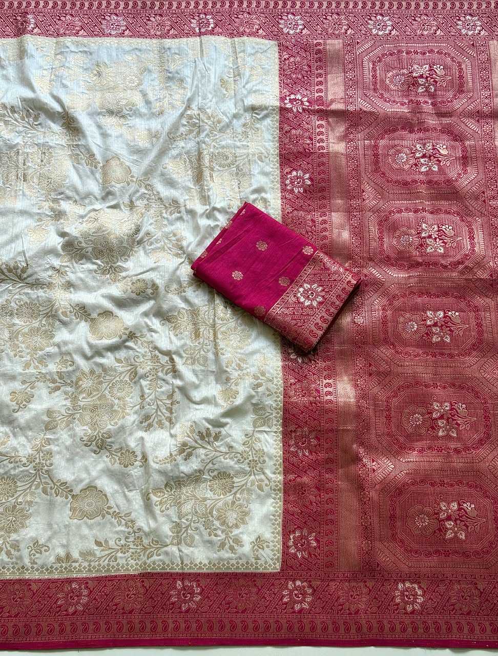 Nylon Designer Saree in Rani