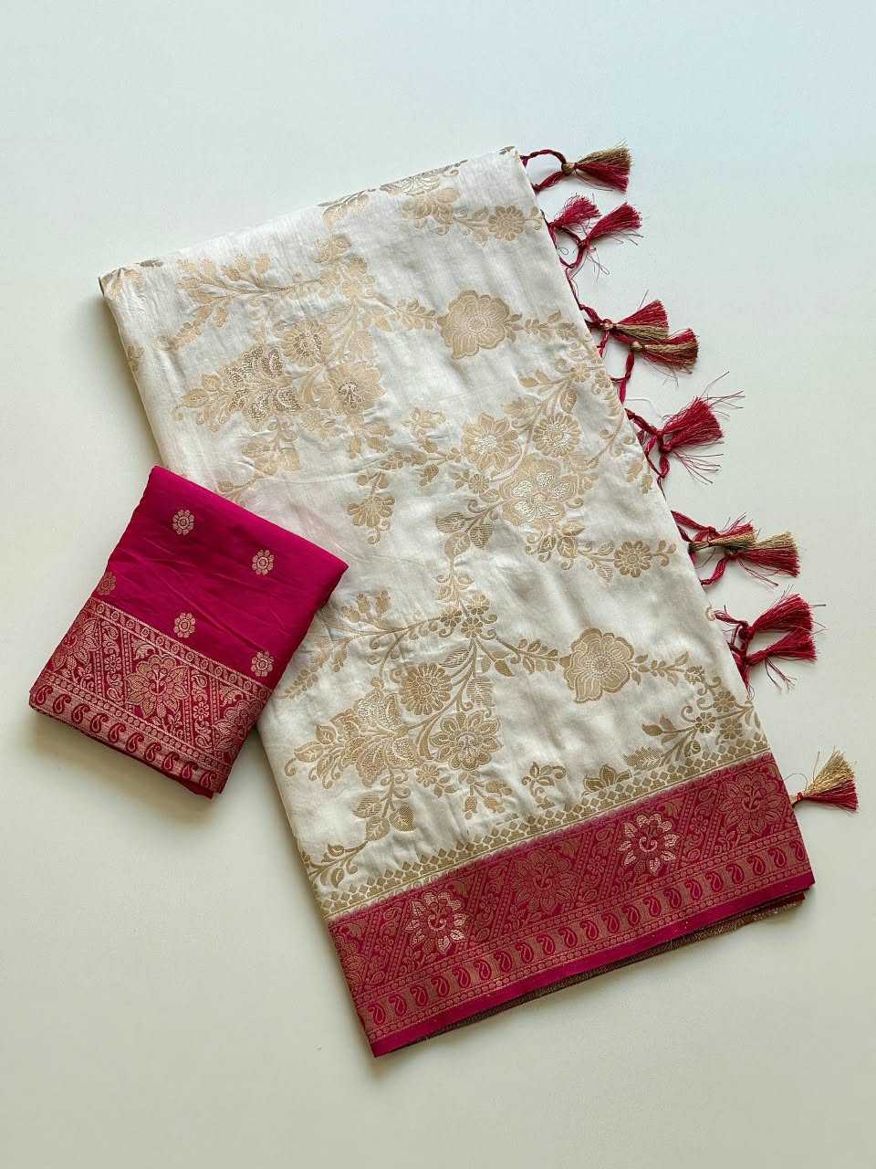 Nylon Designer Saree in Rani