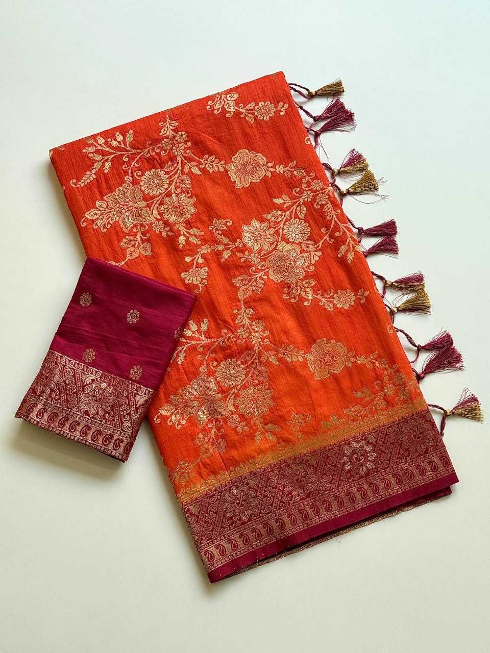 Nylon Designer Saree in Rani
