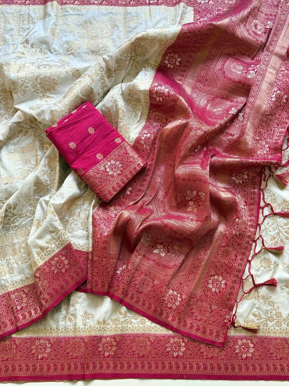 Nylon Designer Saree in Rani